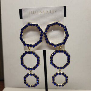 Stella & Ruby Blue Rhinestone Hexagon Statement Dangle Pierced Earrings Posh Art